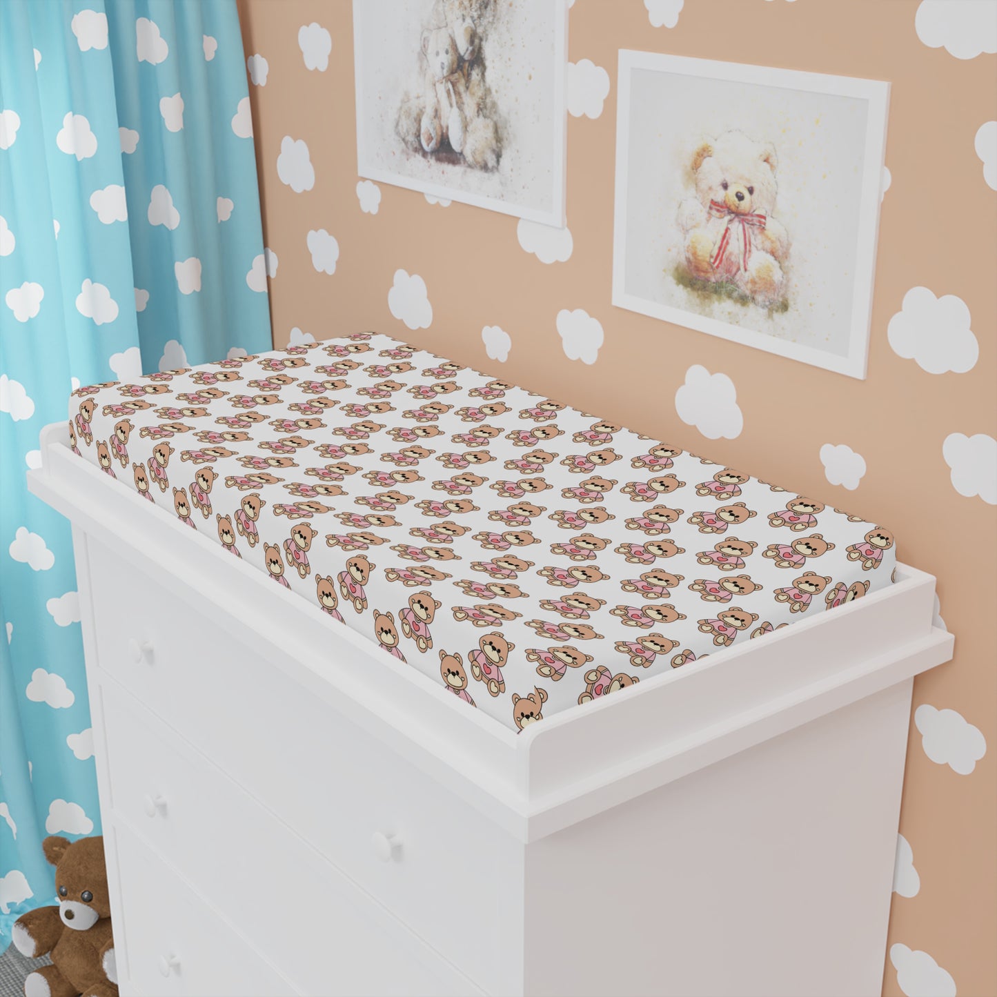 Baby Changing Pad Cover — Pink Bear Floral Pattern