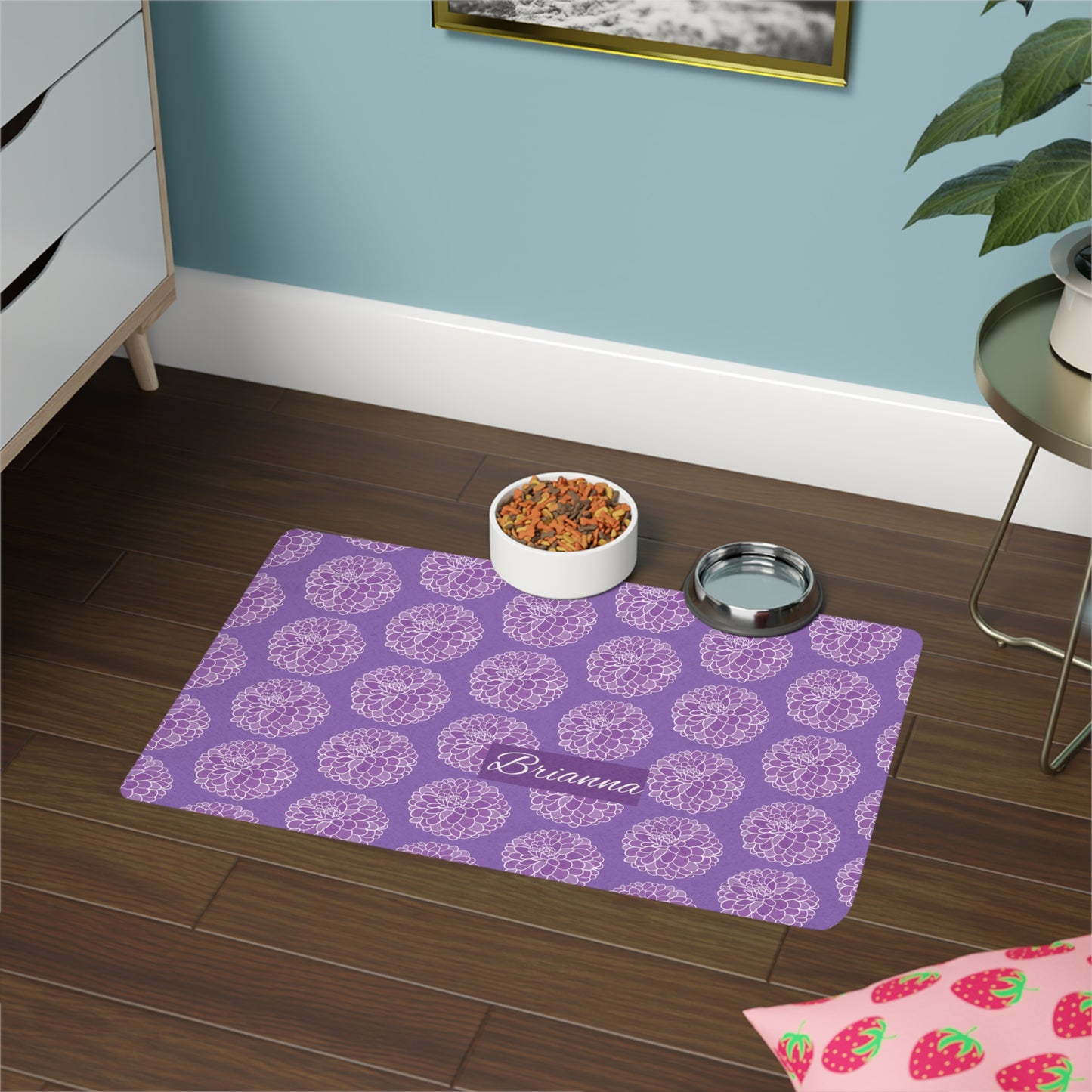 Personalized Floral Pet Food Mat (12x18) — Custom Name Dog & Cat Placemat