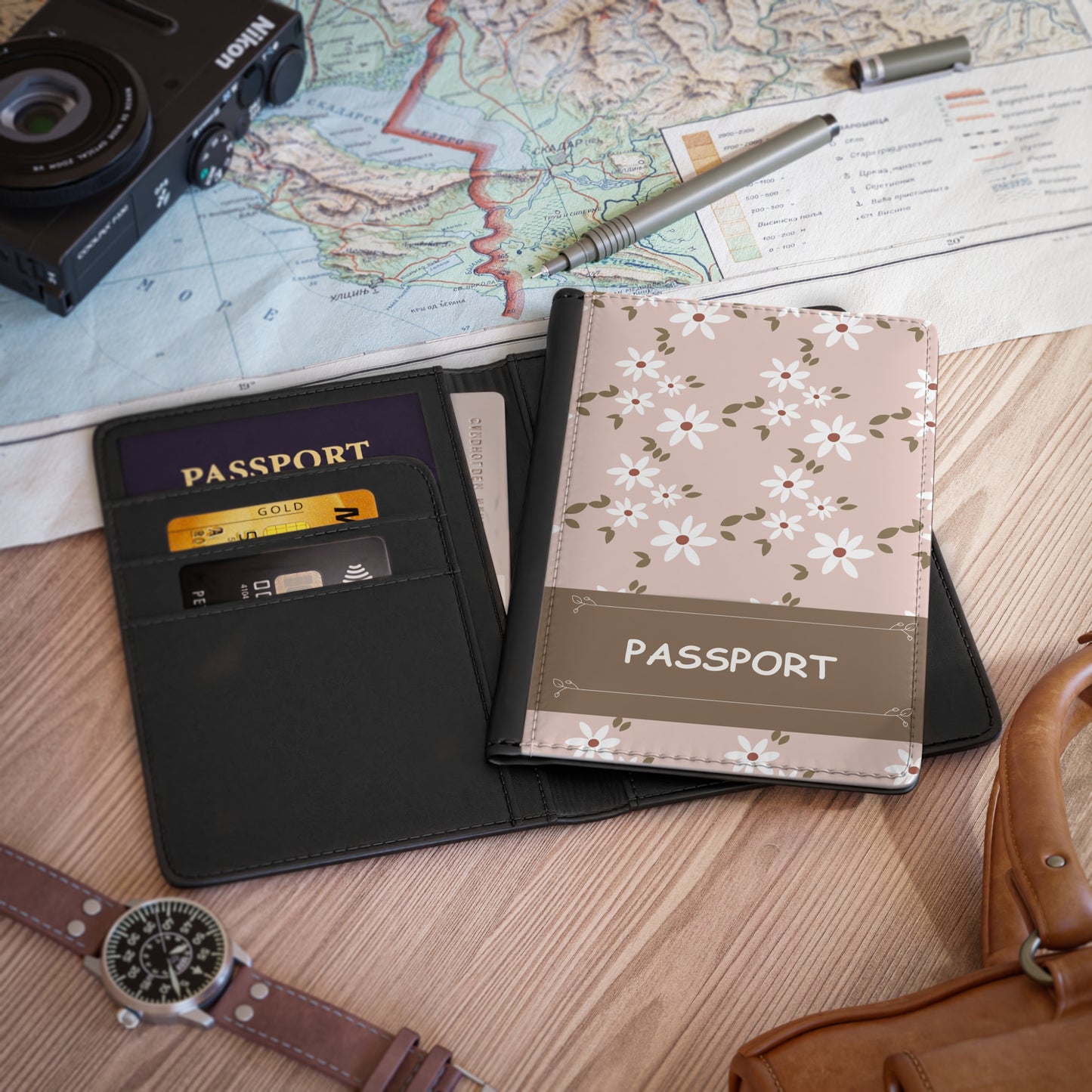 Floral Passport Cover — Pink Daisy Travel Passport Holder