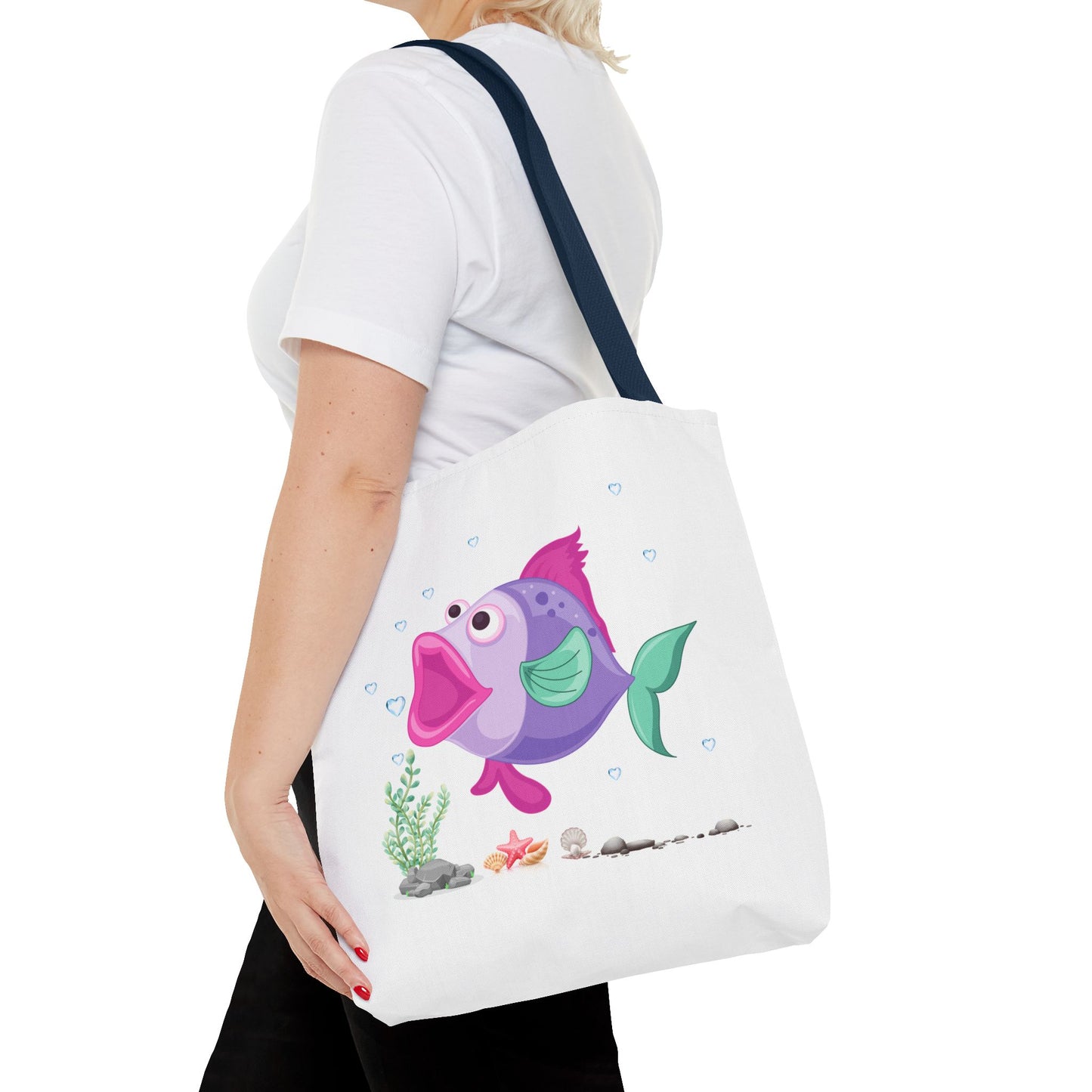 Fish with open mouth bubbles and underwater flora. Tote Bag