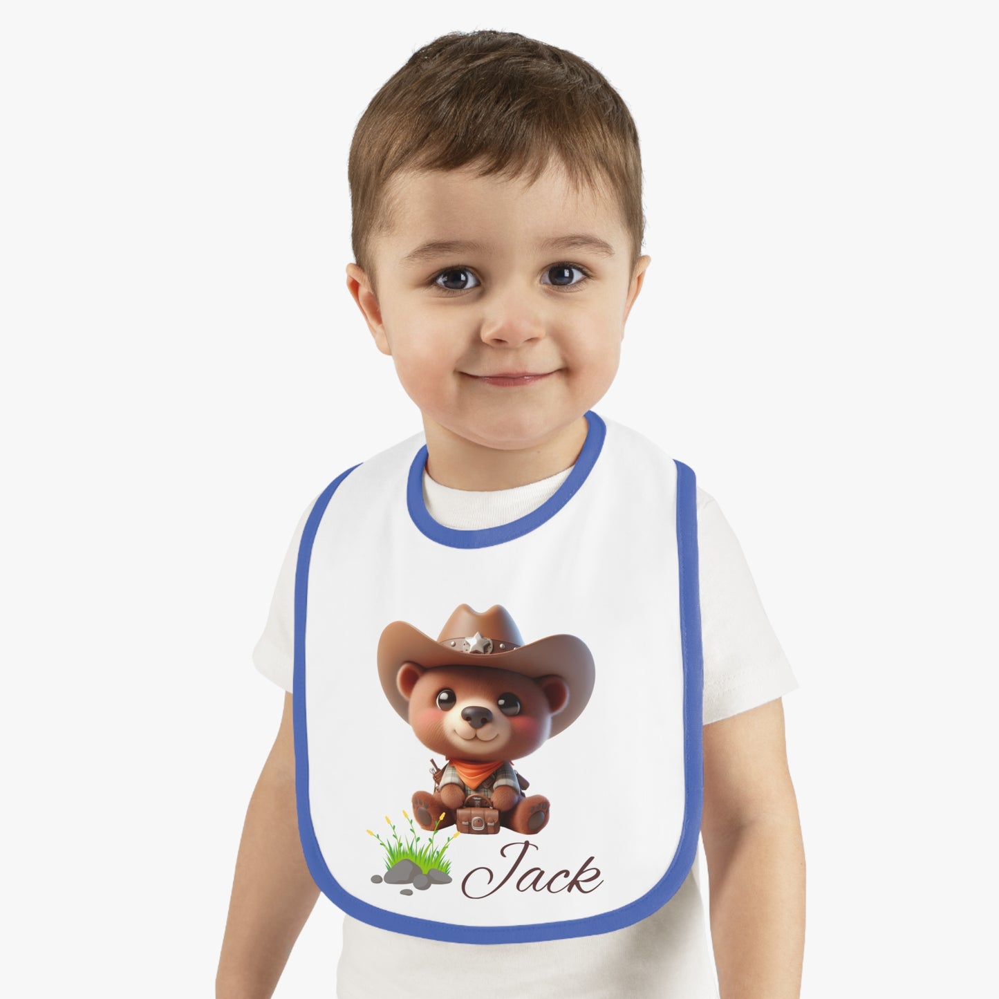 Baby Bib - Personalized Cowboy Bear Design (Custom Name)