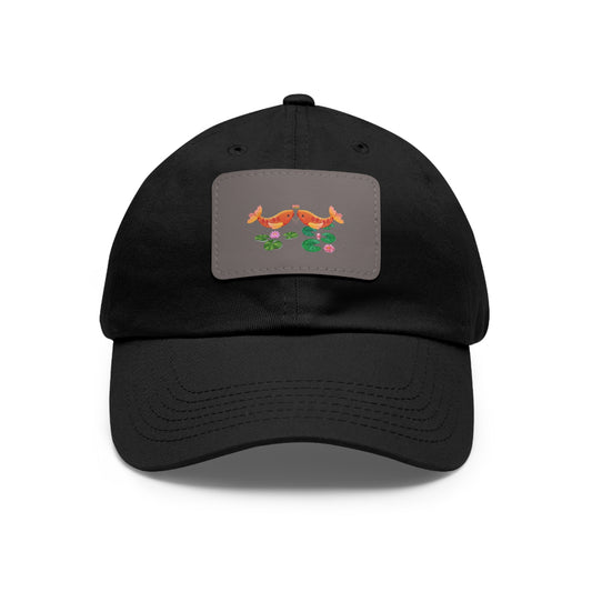 Golden koi fish with lotus flowers Dad Hat with Leather Patch (Rectangle)