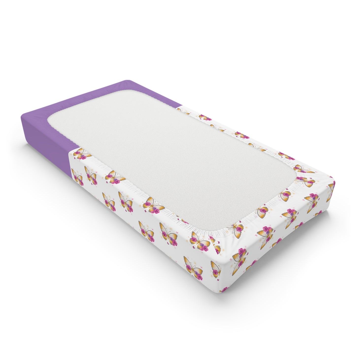 Butterfly Floral Baby Changing Pad Cover — Personalized "Mom" Purple Accent