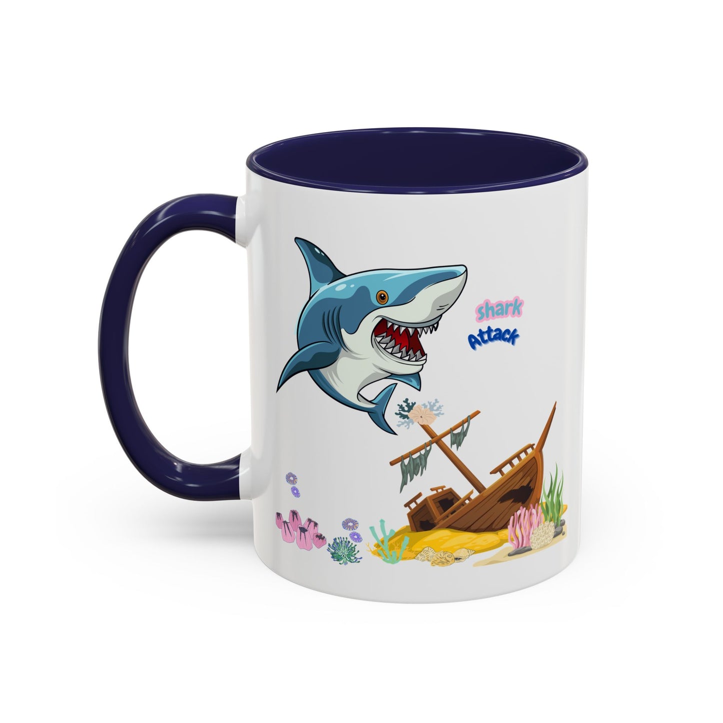 Shark ship colorful coral reef Coffee Mug
