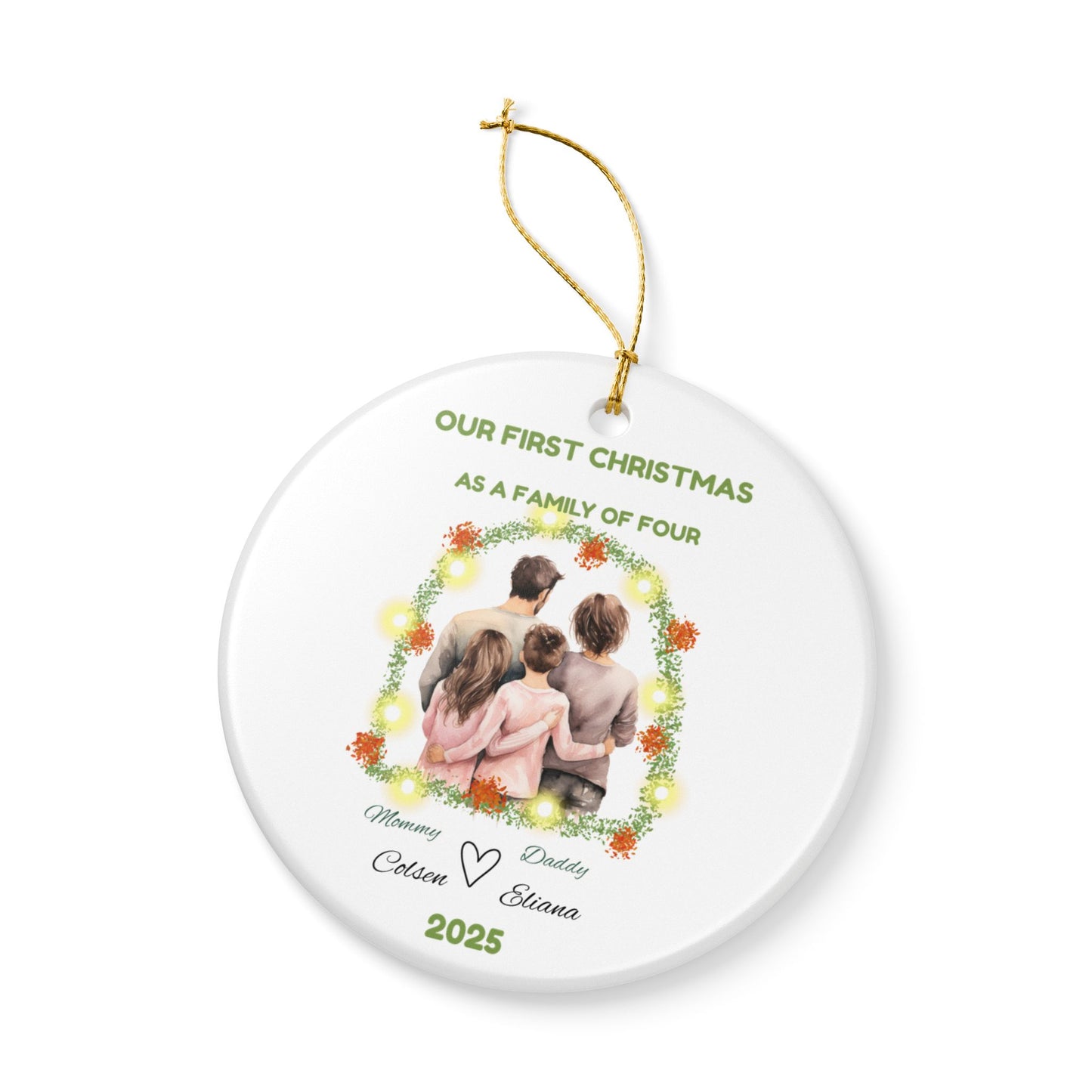Personalized Family Ornament, First Christmas Decoration, Custom Holiday Keepsake, Personalized Gift, Family of Four Ornament