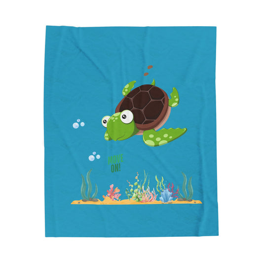 Turtle with seaweed and bubble Velveteen Plush Blanket