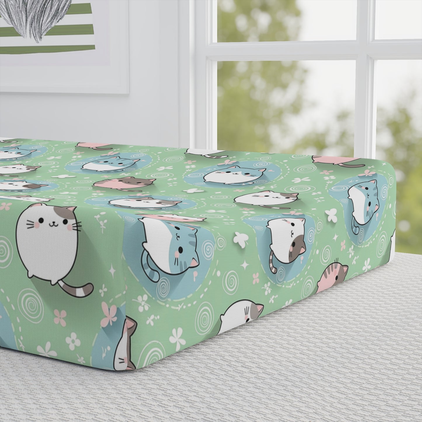 Baby Changing Pad Cover — Cute Pastel Cat Pattern with Custom Name