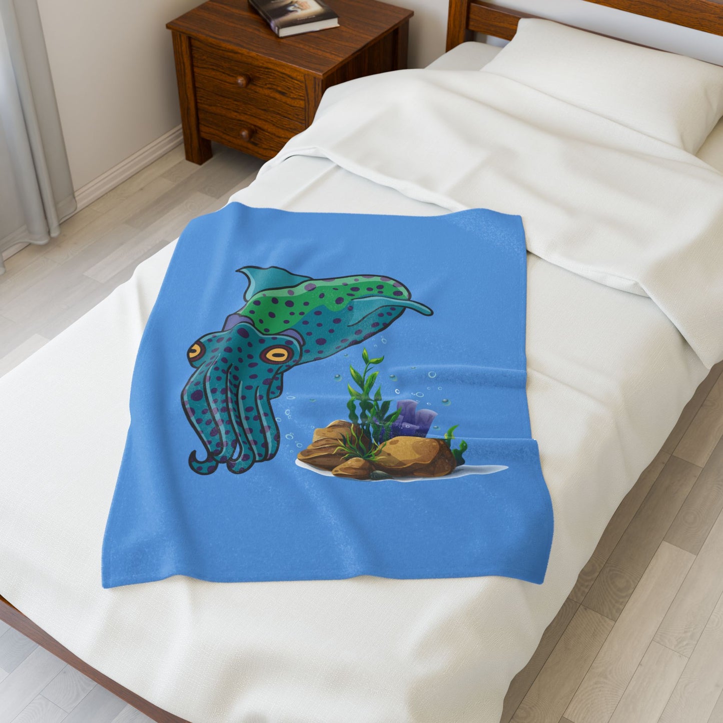 Cute with marine habitat coral and bubbles Velveteen Plush Blanket