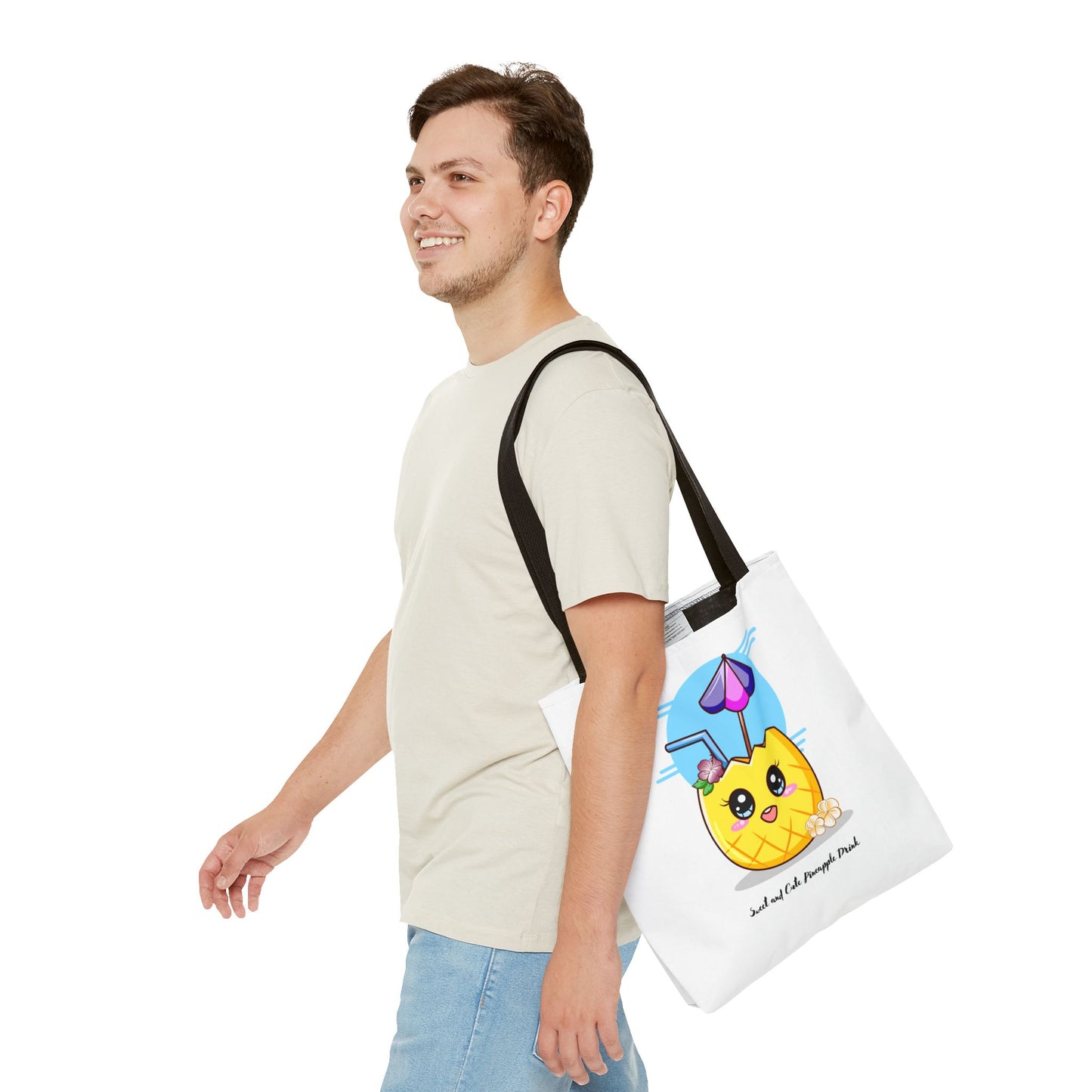 Pineapple Picnic Tote Bag — Cute Kawaii Tropical Drink Design