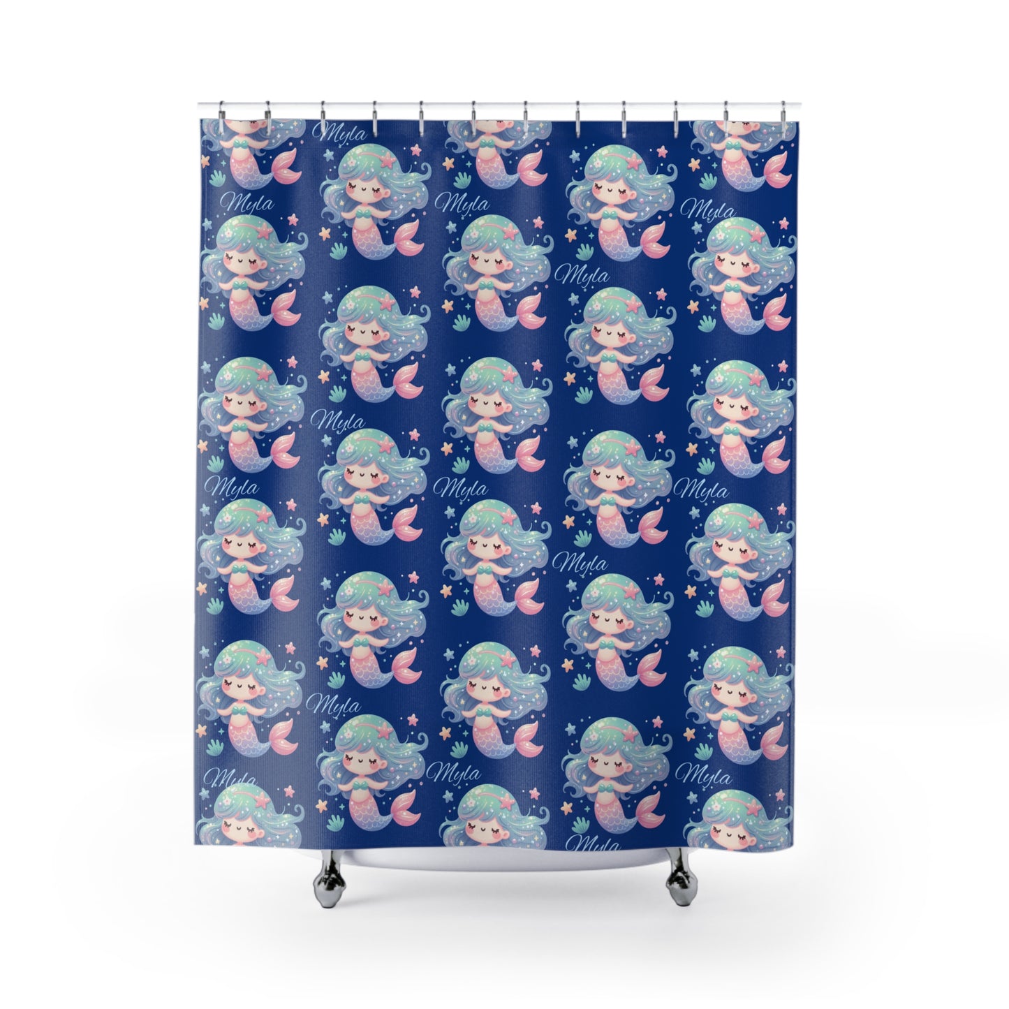 Cute Pastel Mermaid Shower Curtain — Kids Bathroom Nautical Decor