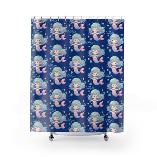 Cute Pastel Mermaid Shower Curtain — Kids Bathroom Nautical Decor