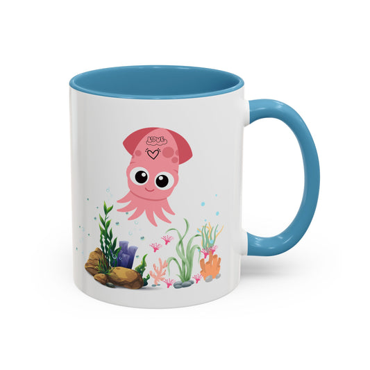 Pink squid cartoon with love Coffee Mug