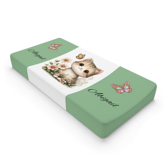 Cute Kitten Baby Changing Pad Cover — Personalized Floral Nursery