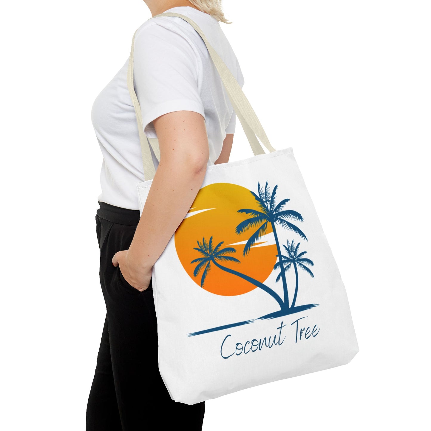 Coconut Tree Tote Bag — Tropical Sunset Beach Canvas Tote