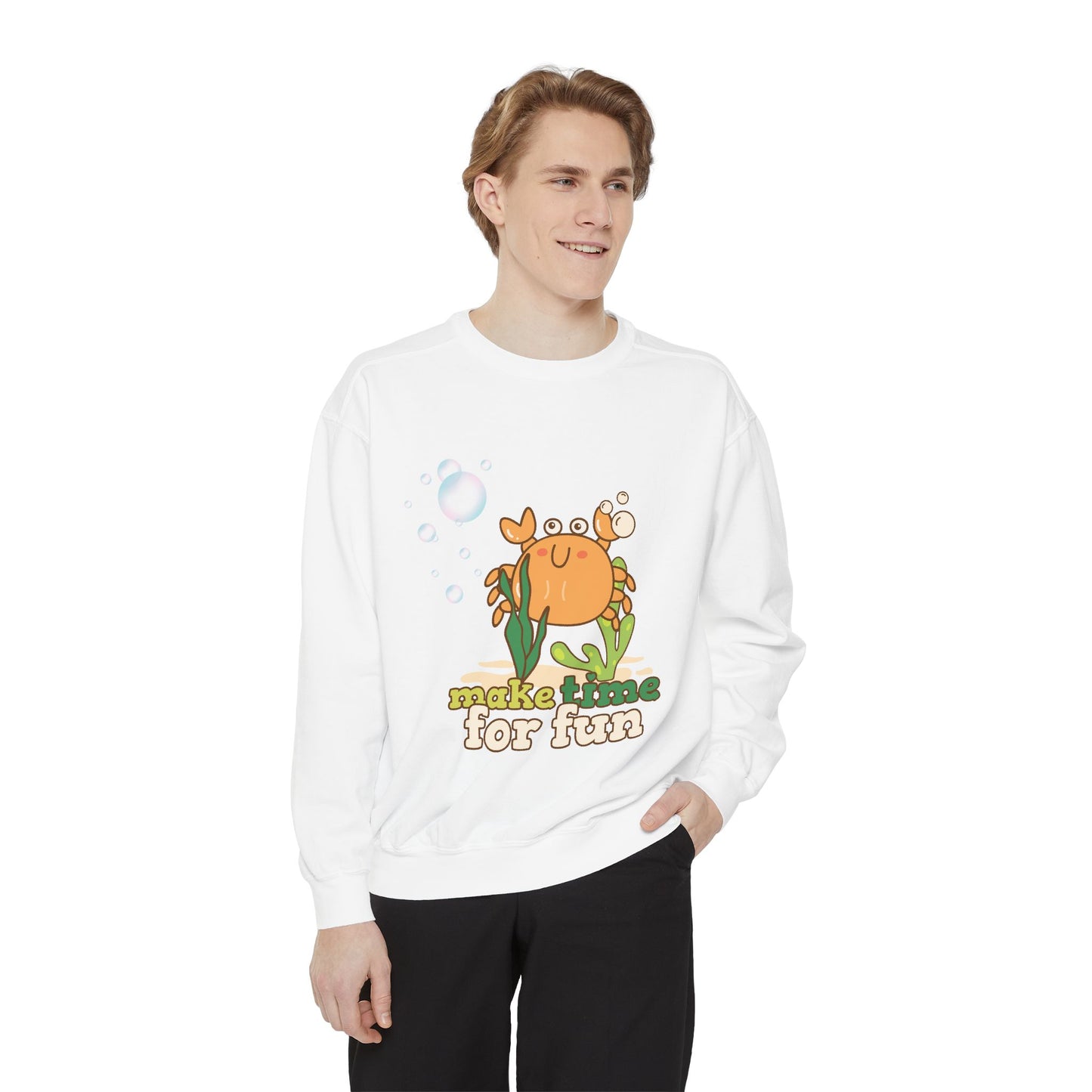 Cartoon crab lllusstration promoting joy and playfulness Unisex Garment-Dyed Sweatshirt