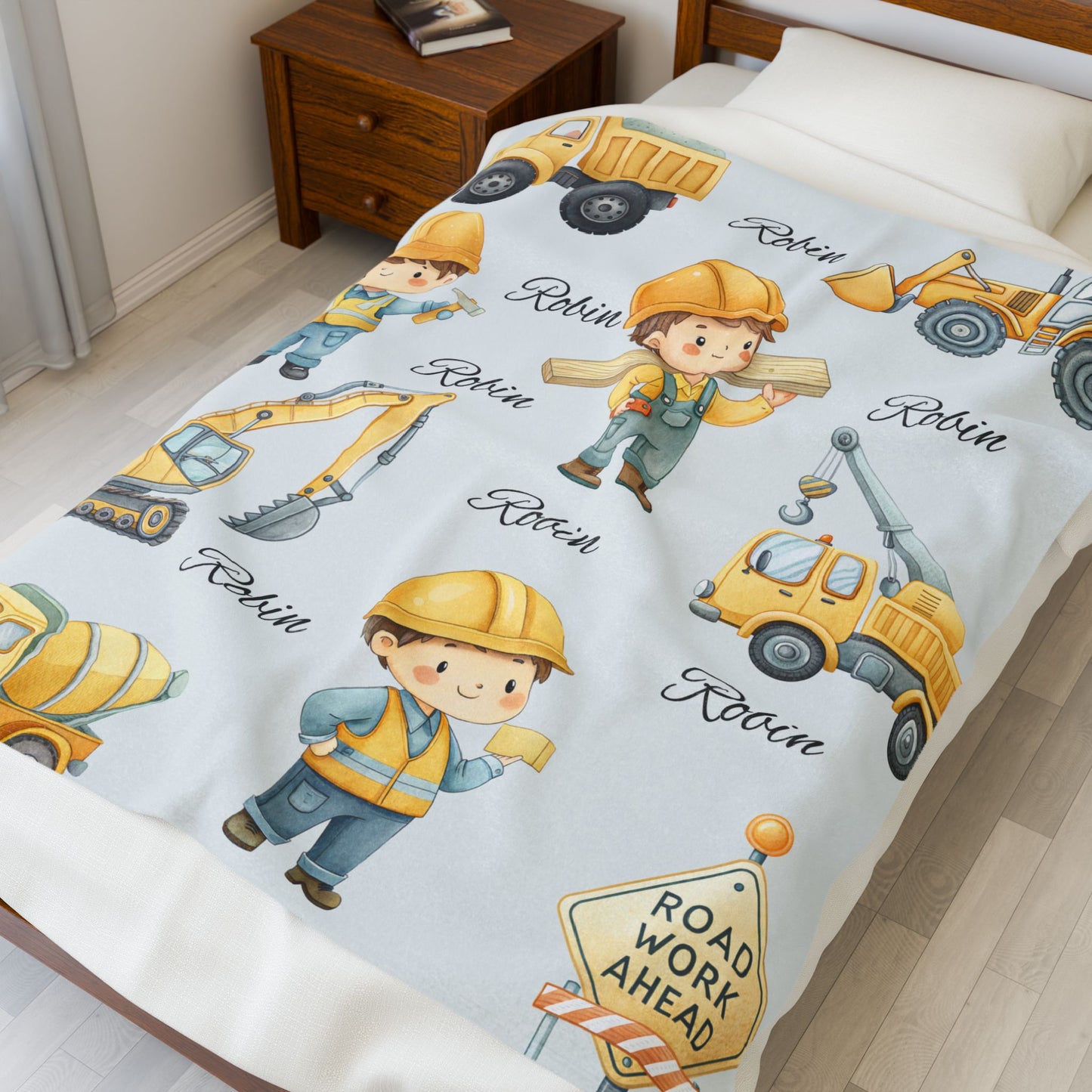 Kids' Construction-Themed Velveteen Plush Blanket