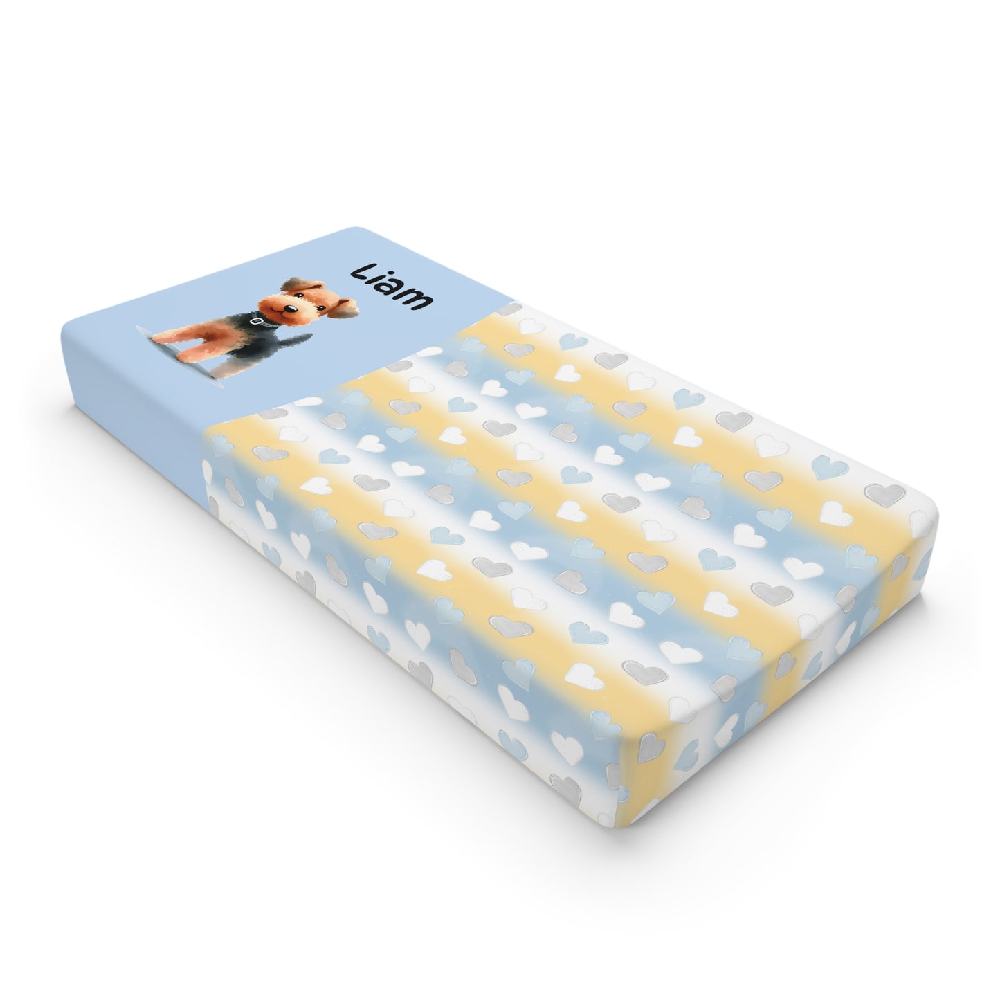 Personalized Baby Changing Pad Cover – Blue Heart Cloud Design with Name