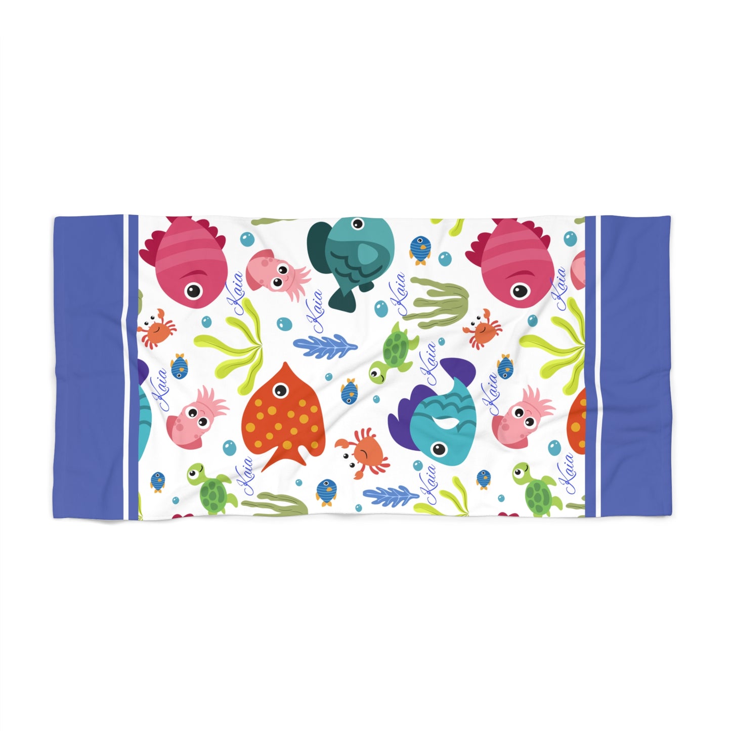 Cute Colorful Sea Creatures Beach Towel – Playful Fish & Ocean Life Print