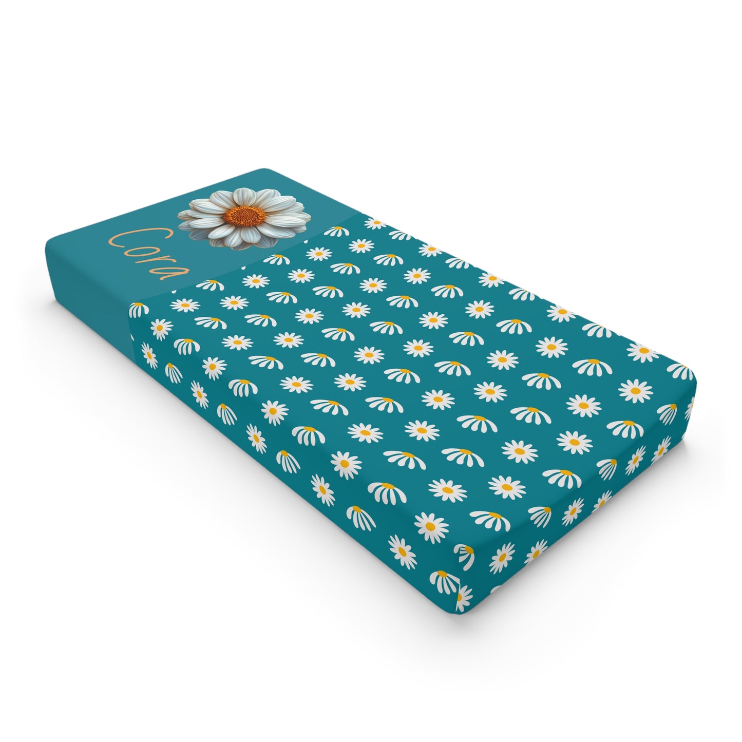 Daisy Baby Changing Pad Cover — Teal Floral Nursery Decor
