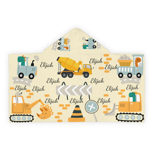 Construction Trucks Youth Hooded Towel — Cozy Kids Beach & Bath Wrap