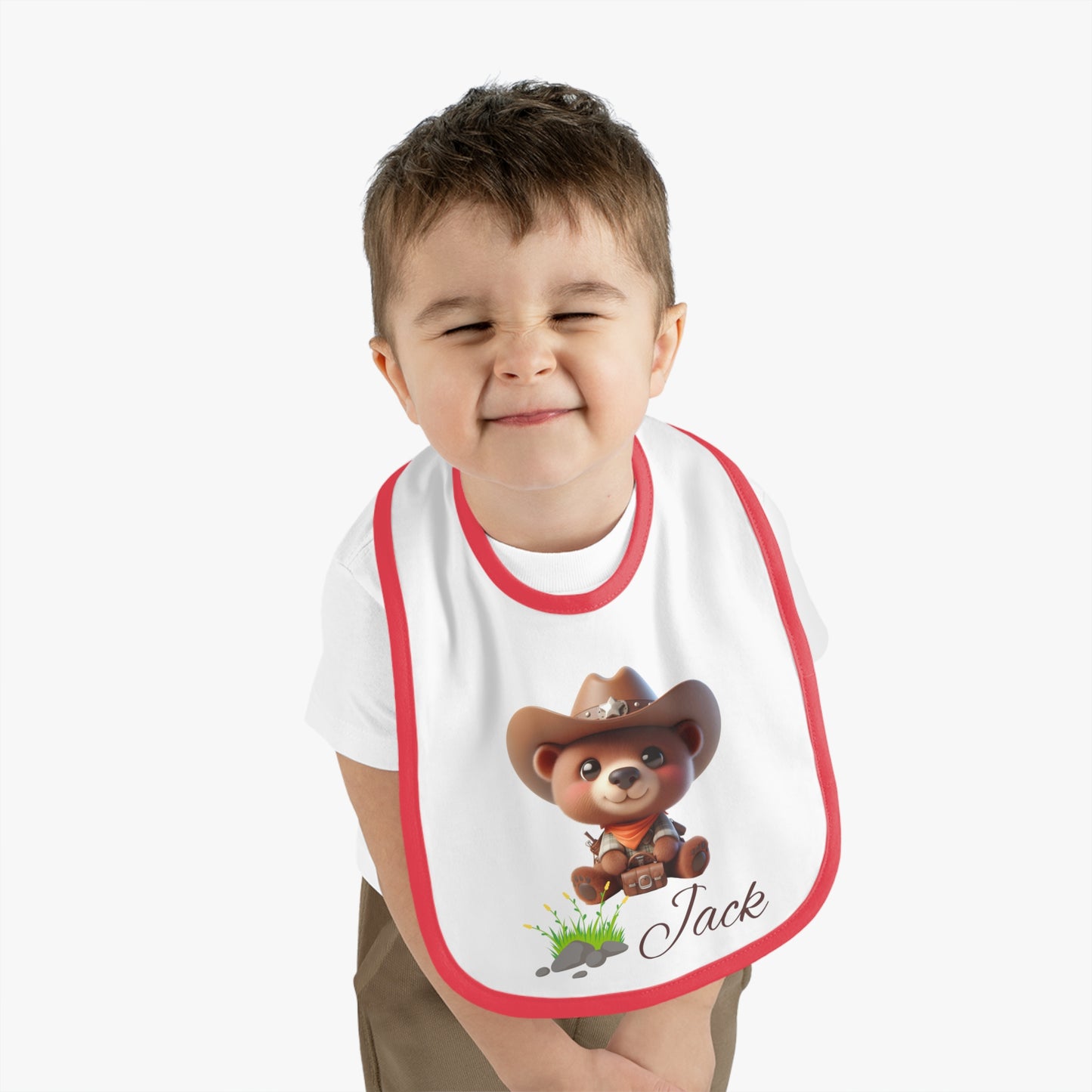 Baby Bib - Personalized Cowboy Bear Design (Custom Name)