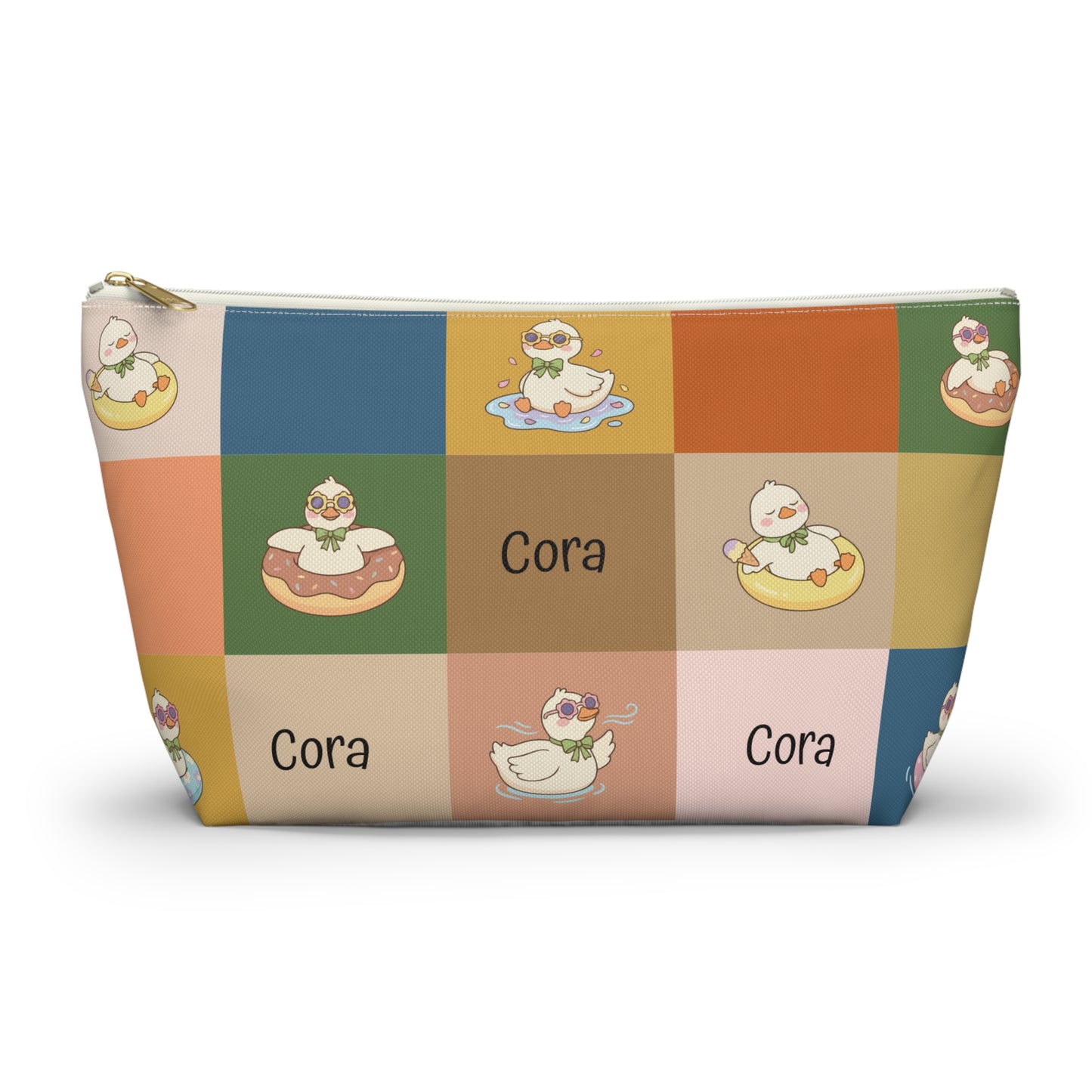 Personalized Duck Pattern Accessory Pouch — Custom Name Cosmetic Bag