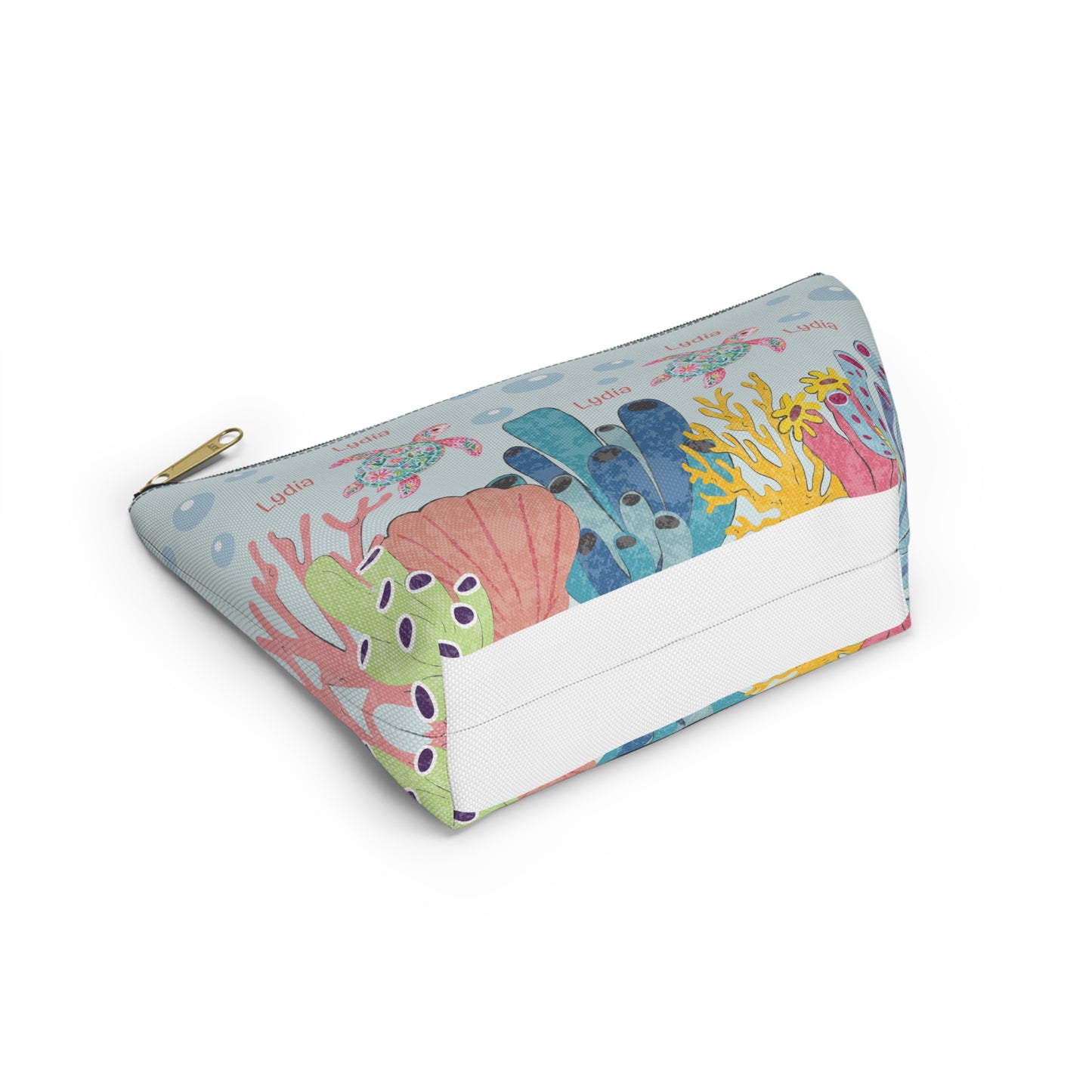 Personalized Sea Turtle Makeup Bag — Floral Turtle Cosmetic Pouch