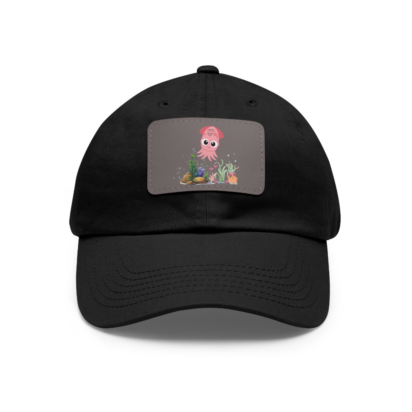 Pink squid cartoon with love Dad Hat with Leather Patch (Rectangle)