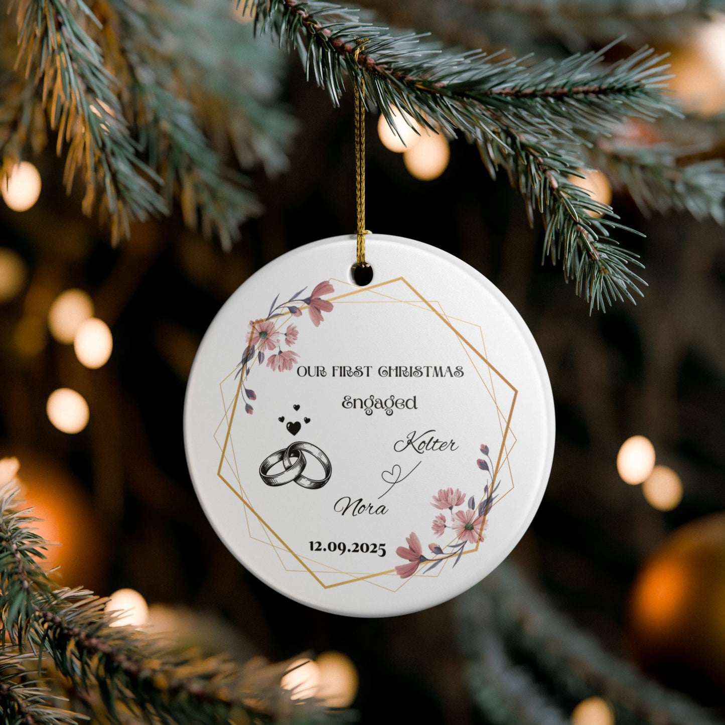 Engagement Christmas Ornament - Personalized Ceramic Decoration, Holiday Keepsake, Wedding Gift, First Christmas Together, Custom [...]