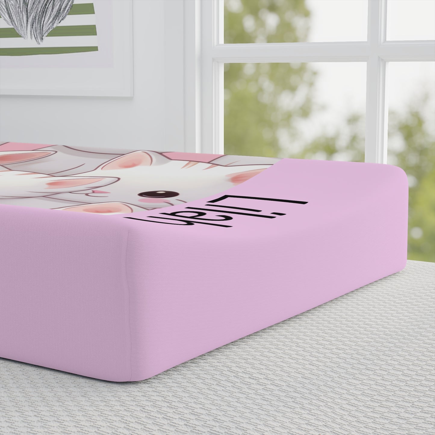 Personalized Pink Kitty Baby Changing Pad Cover — Cute Cat Nursery Decor