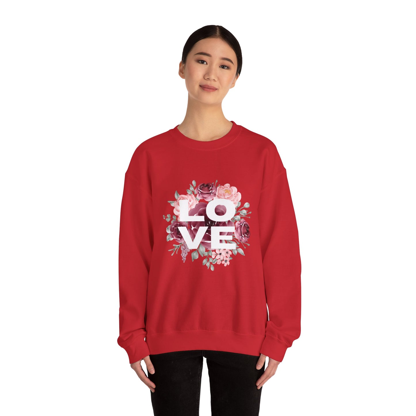 Floral Love Crewneck Sweatshirt | Cozy Unisex Sweatshirt for Valentine's Day, Romantic Gift, Casual Wear, Stylish Layering