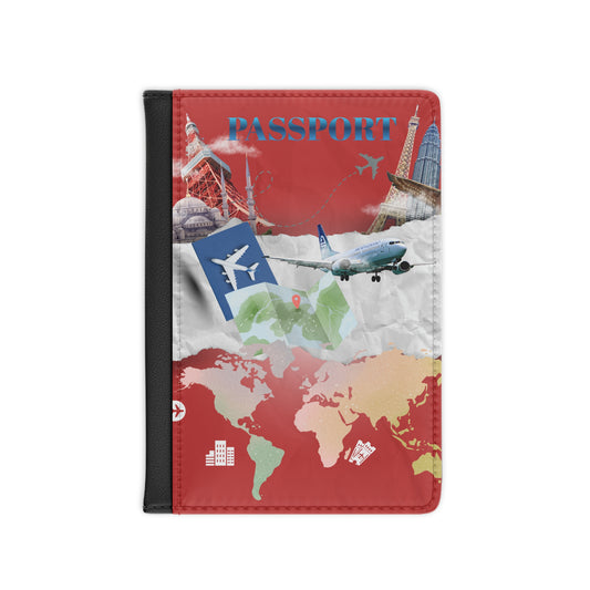 Travel Collage Passport Cover — World Map & Airplane Passport Holder