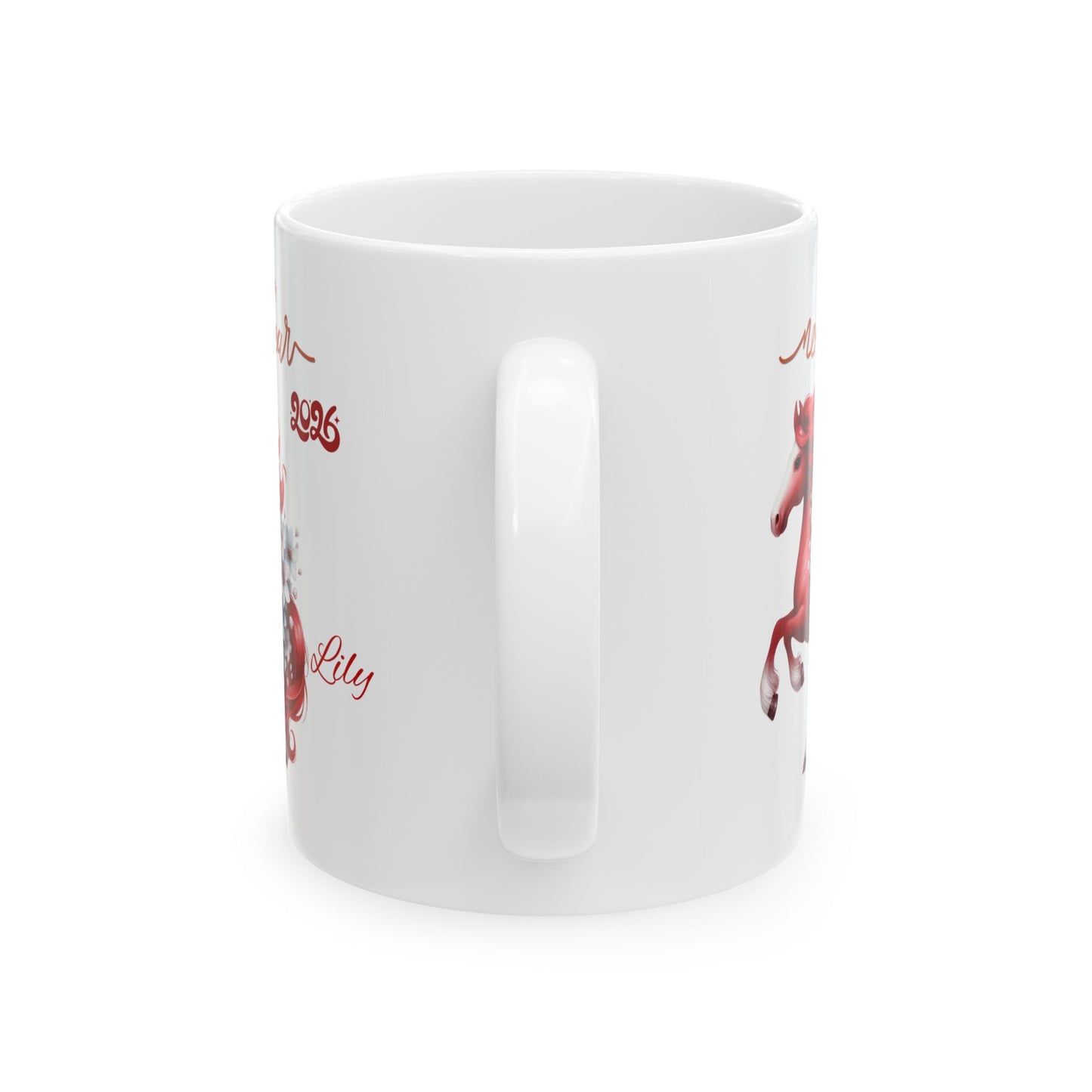 Personalized Red Unicorn Ceramic Mug — Custom Name & Birth Year Coffee Cup (11oz/15oz)