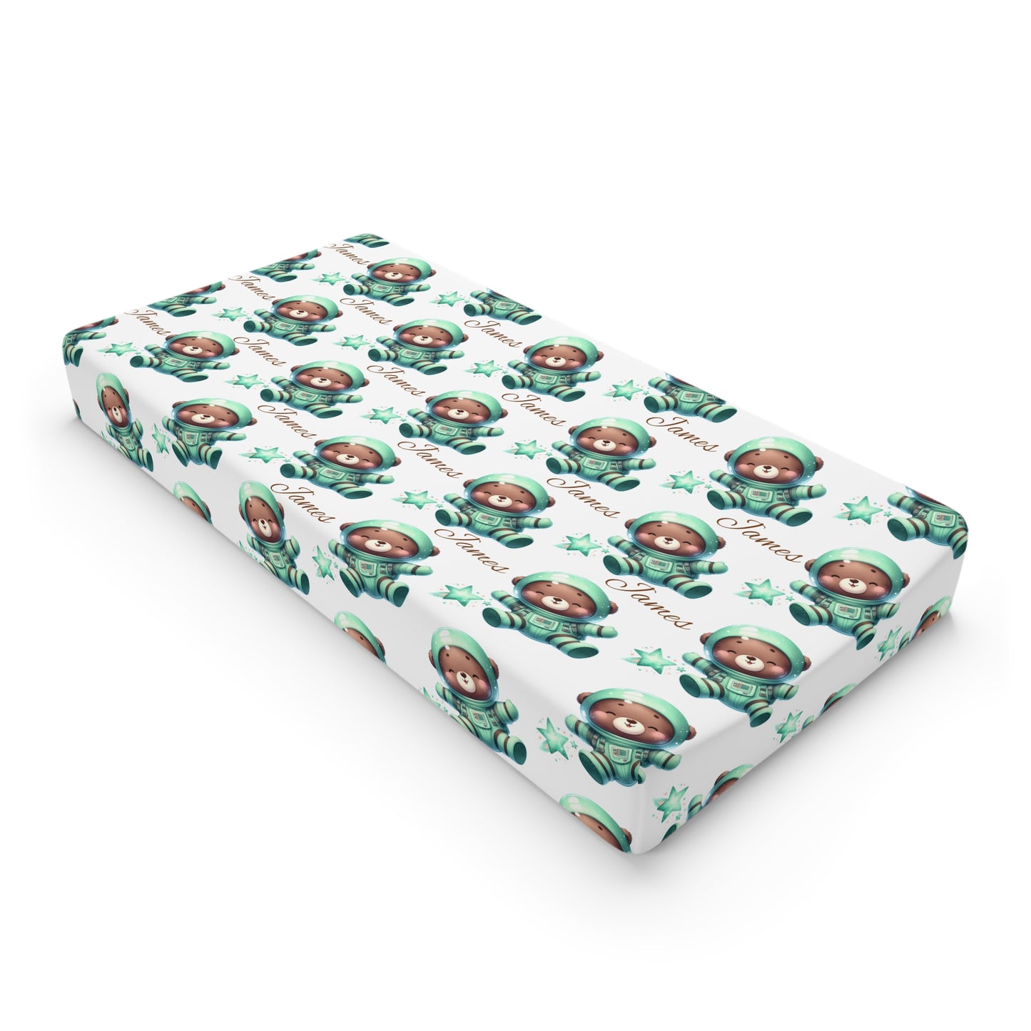Floral Baby Bear Changing Pad Cover — Soft Fitted Nursery Protector with Green Botanicals