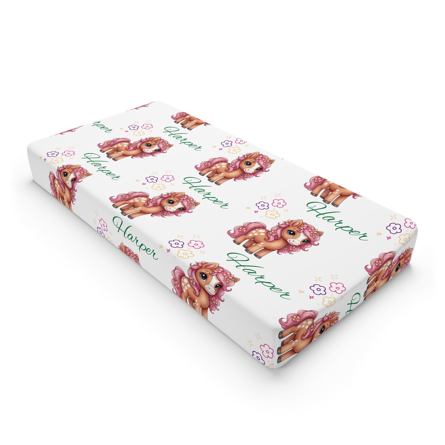 Personalized Floral Puppy Baby Changing Pad Cover — Custom Name Option