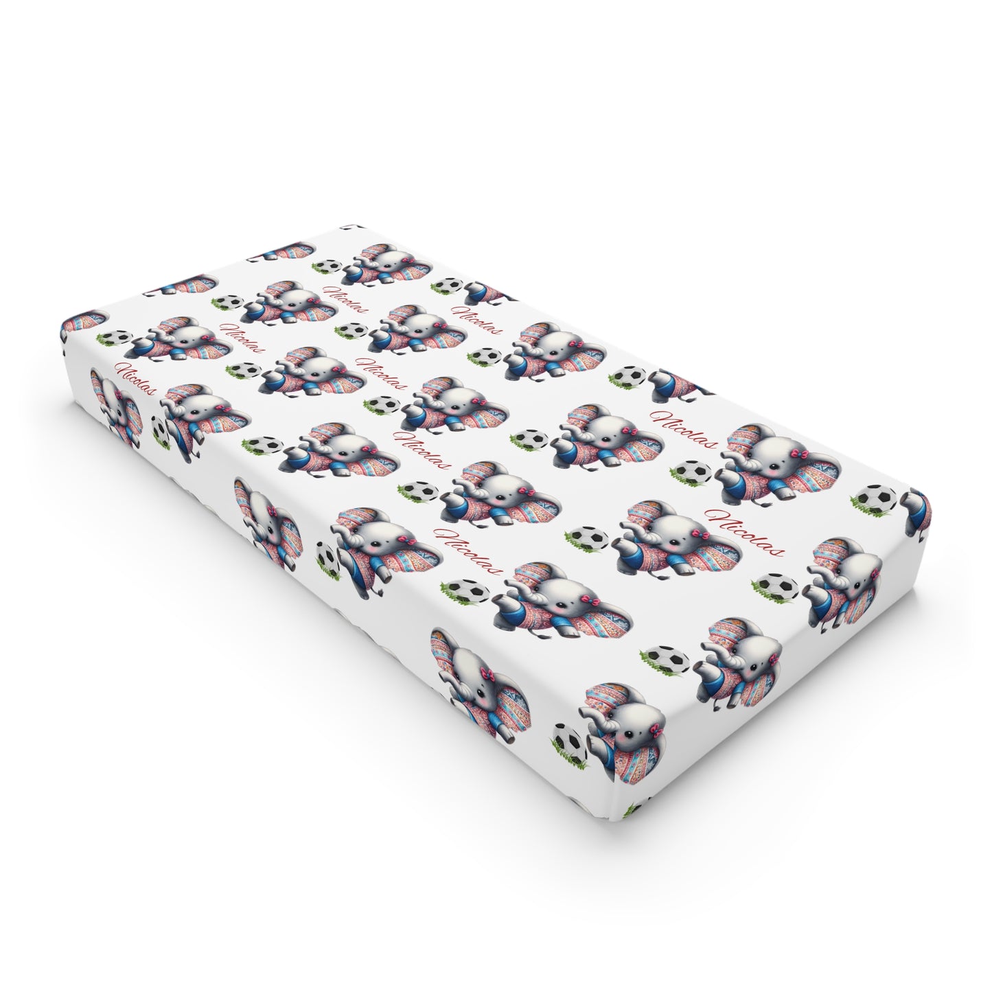 Baby Changing Pad Cover — Cute Elephant & Soccer Pattern (Personalize with Name)
