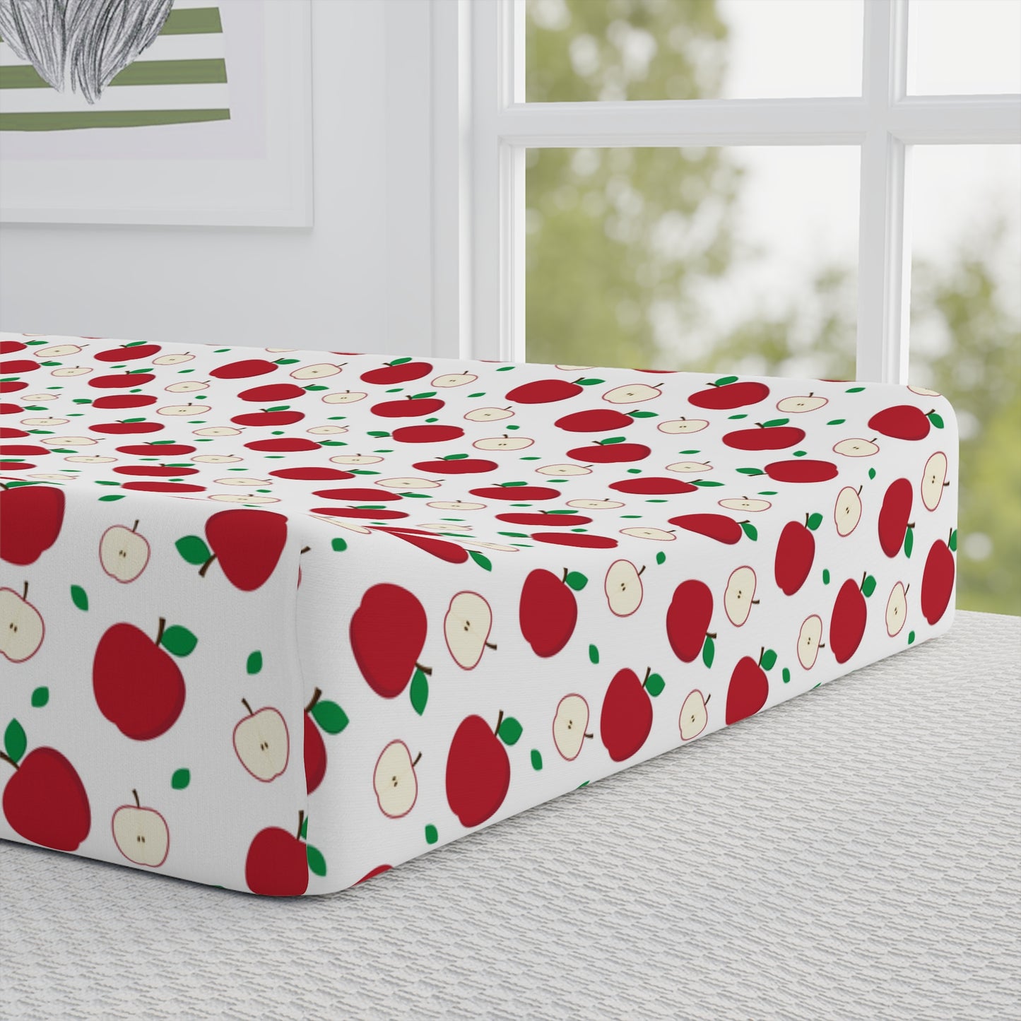 Apple Print Baby Changing Pad Cover — 'A for Adorable' Personalized Nursery Accent