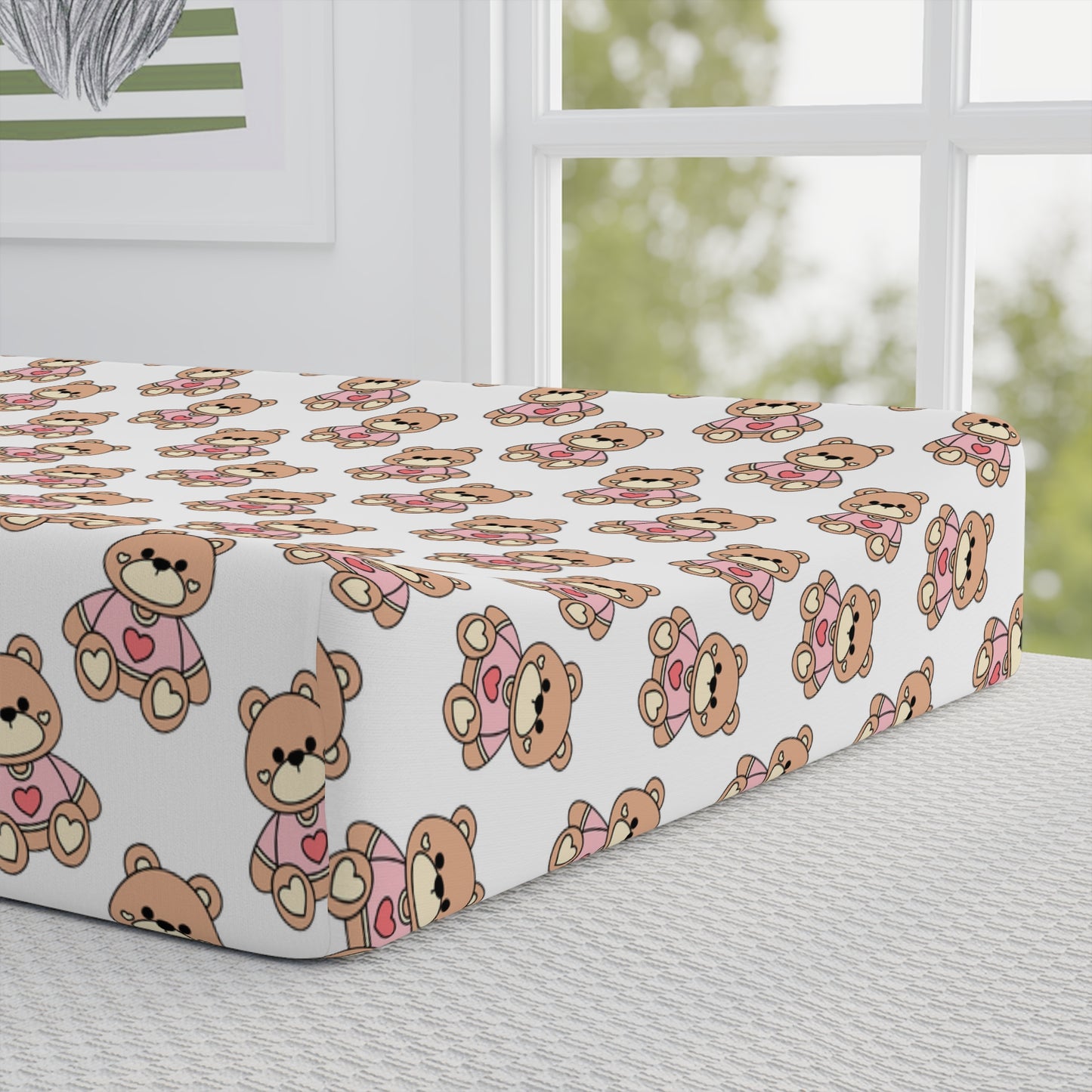 Baby Changing Pad Cover — Pink Bear Floral Pattern