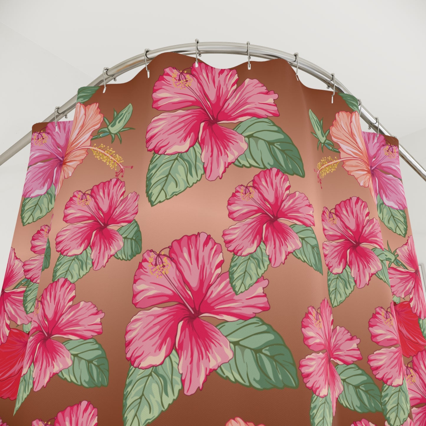 Tropical Hibiscus Shower Curtain — Pink Floral Bathroom Decor