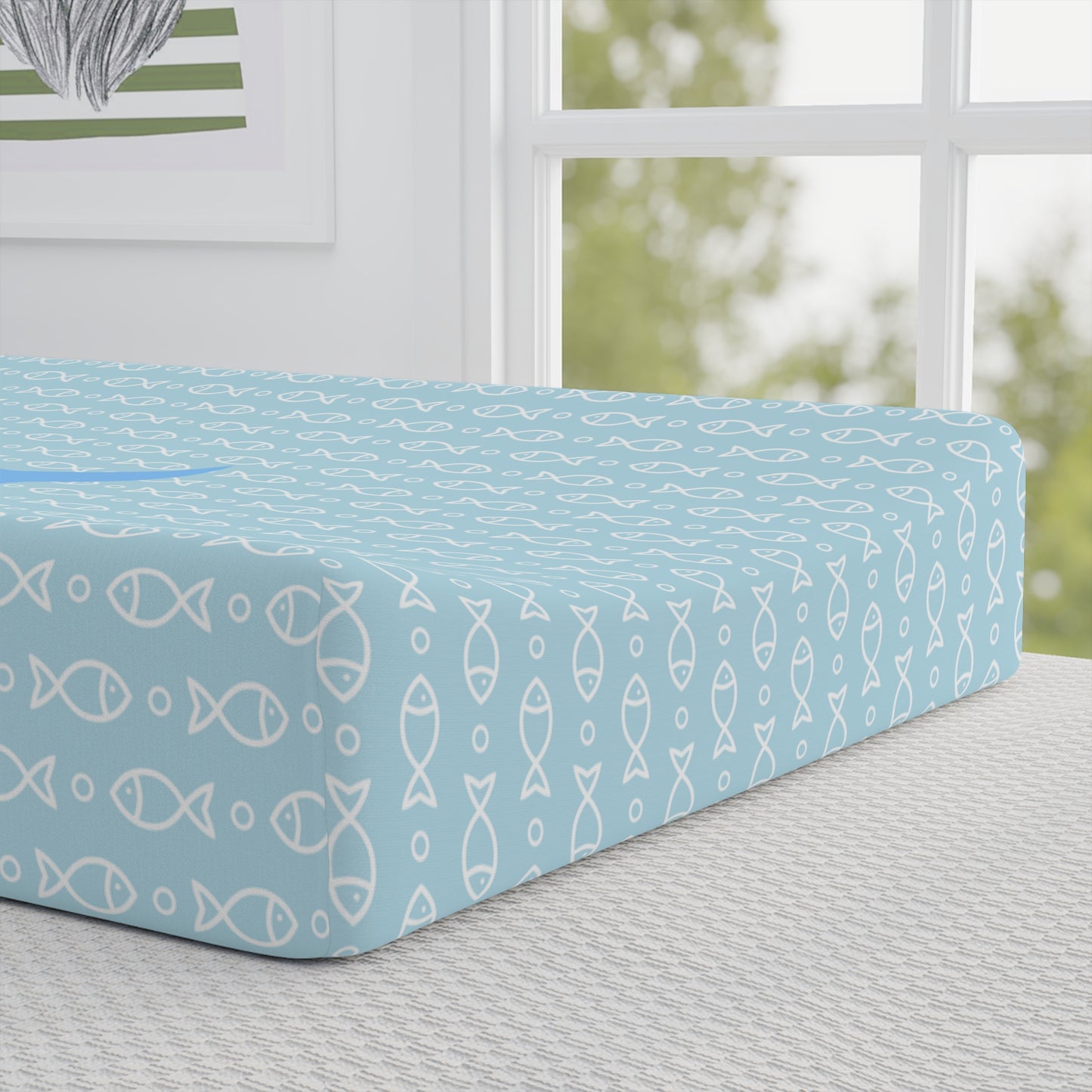 Blue Dolphin Baby Changing Pad Cover — Personalized Nautical Nursery