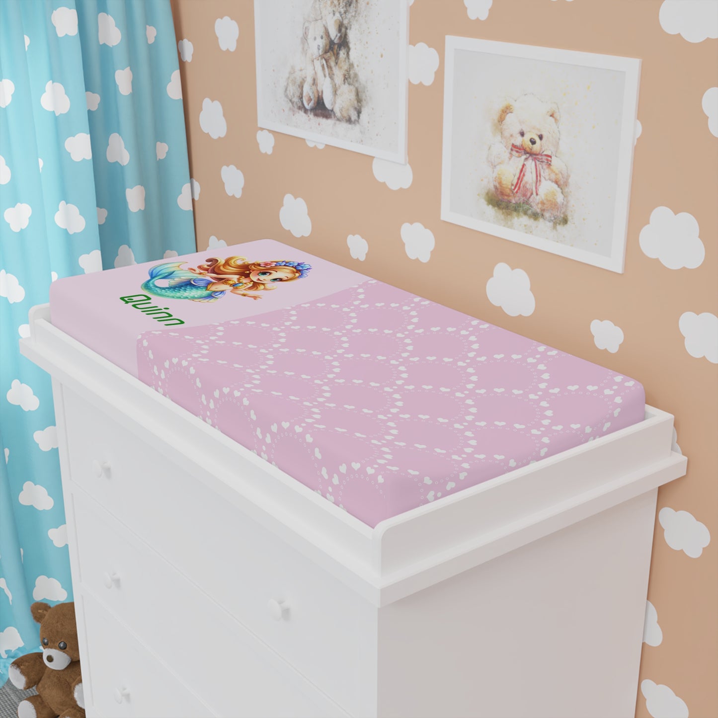 Changing Pad Cover – Personalized Pink Mermaid Design (Name Option)