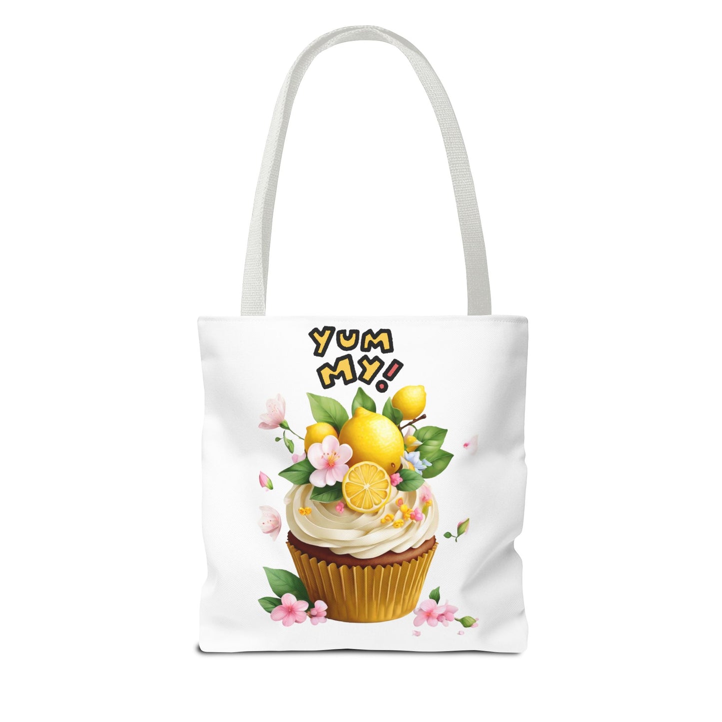 Lemon Cupcake Tote Bag — "Yum My!" Cute Dessert Floral Market Tote