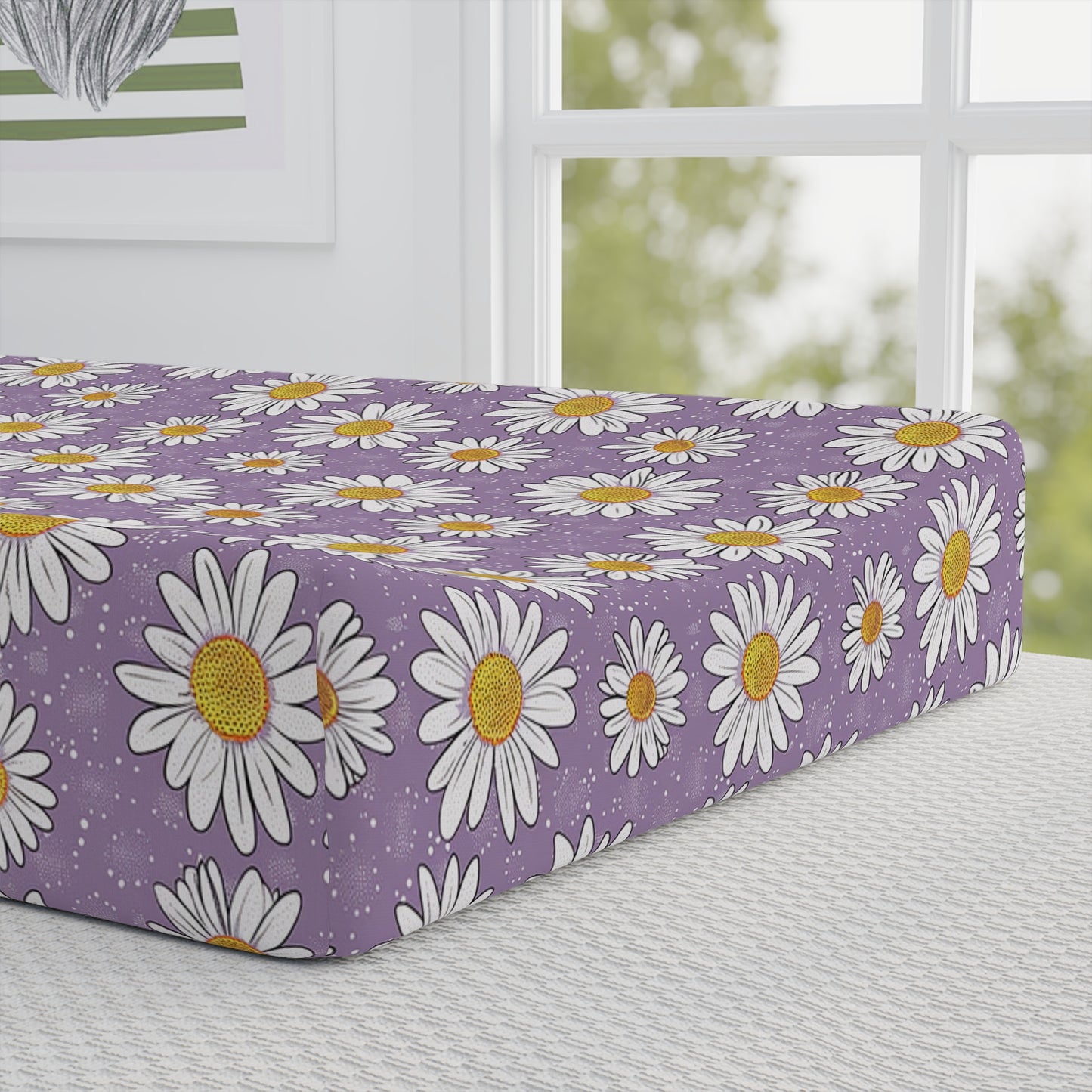 Daisy Meadow Baby Changing Pad Cover — Purple Floral Nursery Slipcover