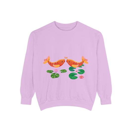 Golden koi fish with lotus flowers Unisex Garment-Dyed Sweatshirt