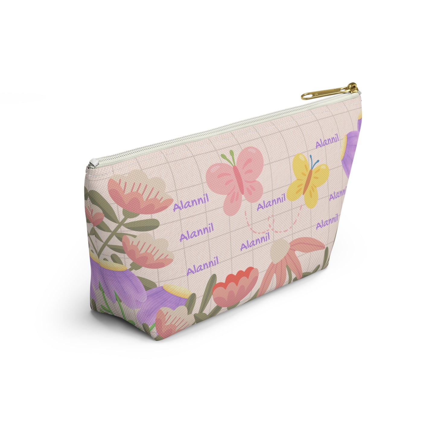 Floral Butterfly Accessory Pouch — Personalized T-Bottom Makeup Bag