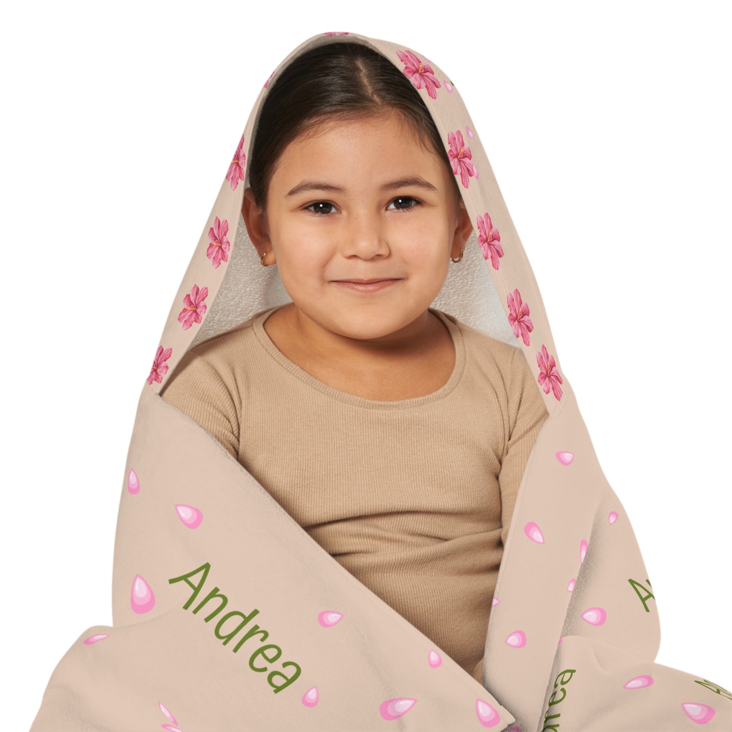 Personalized Kids Hooded Towel - Pink Floral Bear with Name (Andrea)