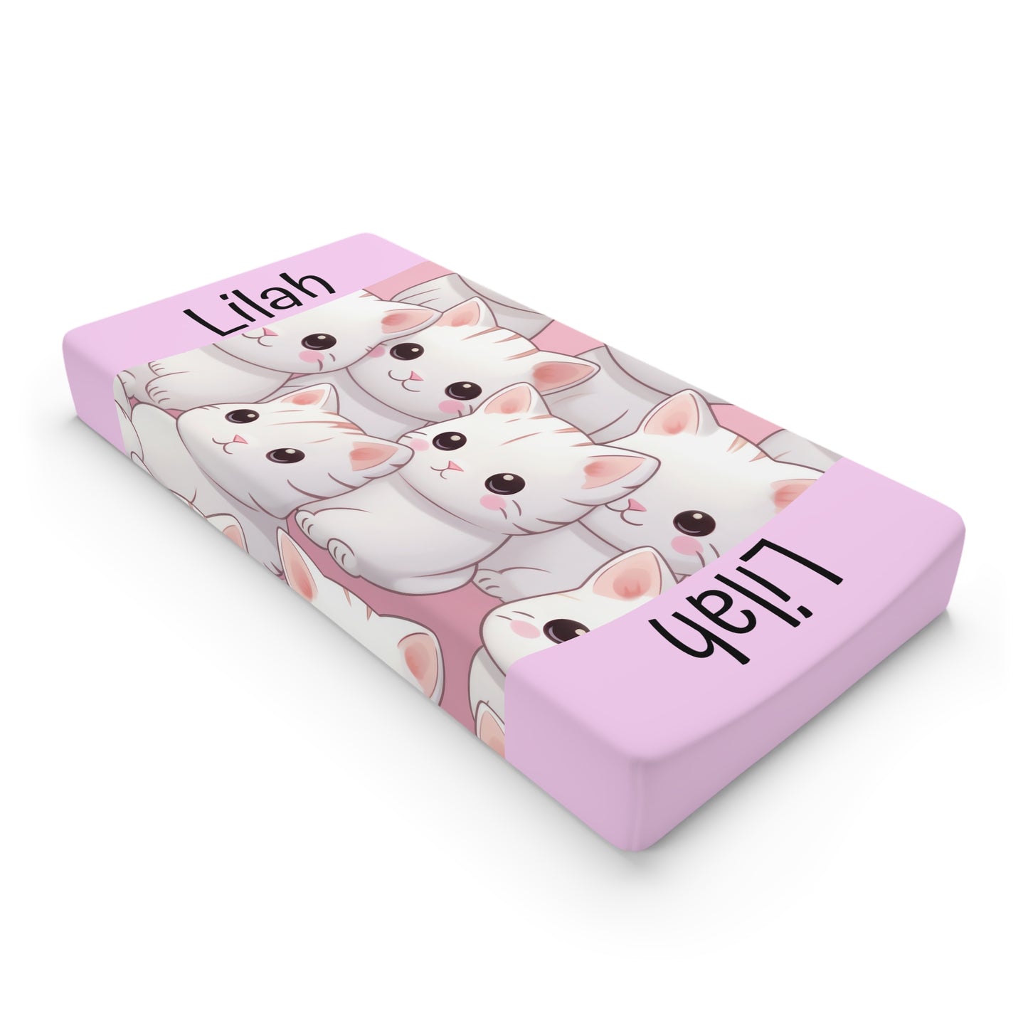 Personalized Pink Kitty Baby Changing Pad Cover — Cute Cat Nursery Decor