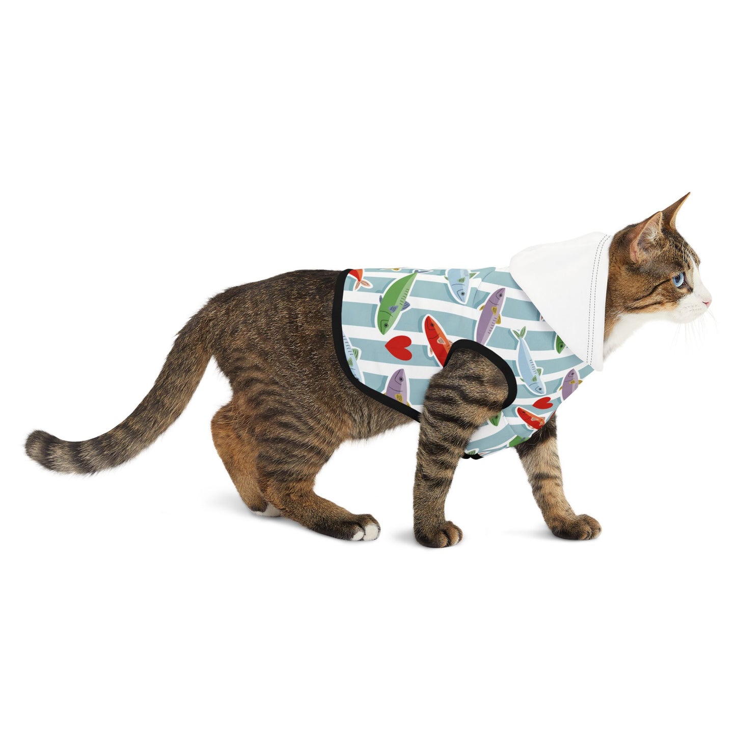 Pet Hoodie — Colorful Fish & Hearts Pattern Dog Hoodie