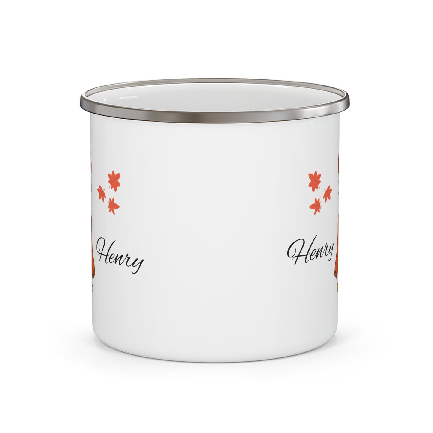 Personalized Fall Enamel Camping Mug with Cute Goose Design