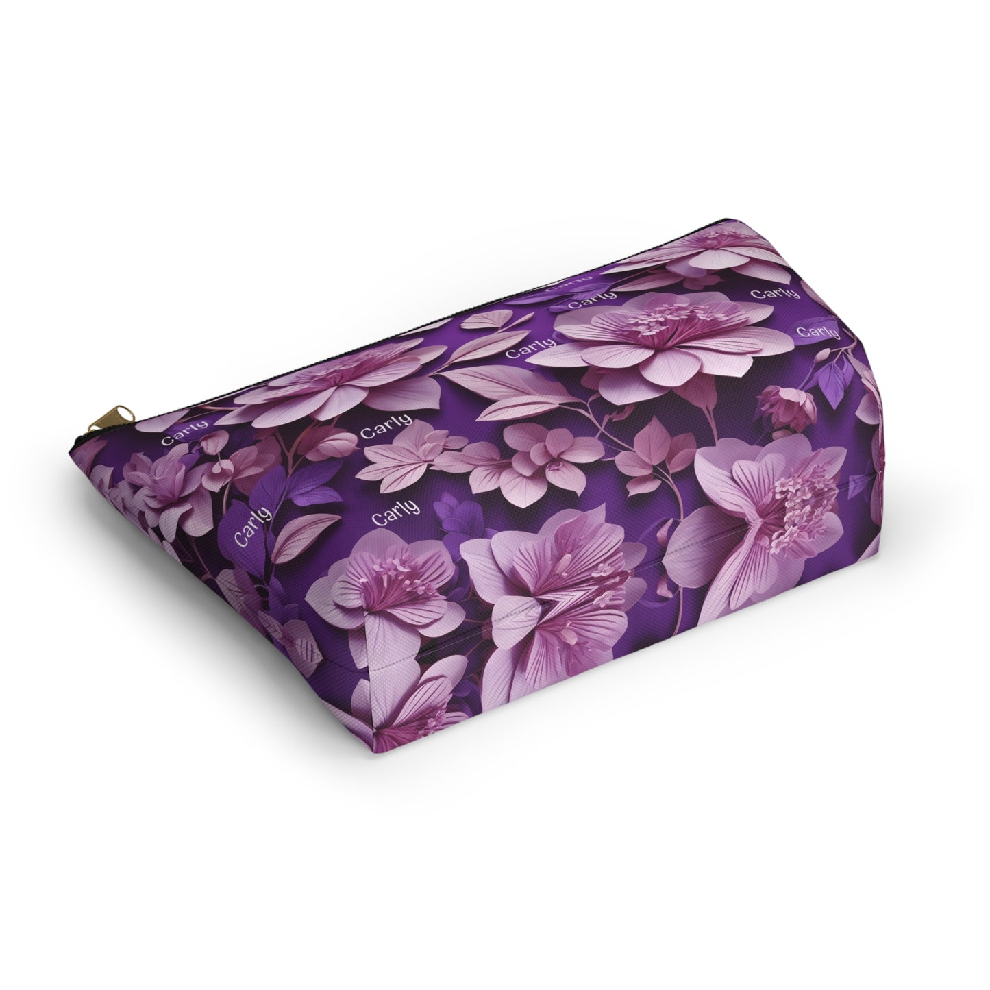Floral Purple Makeup Bag — Personalized Carly Cosmetic Pouch
